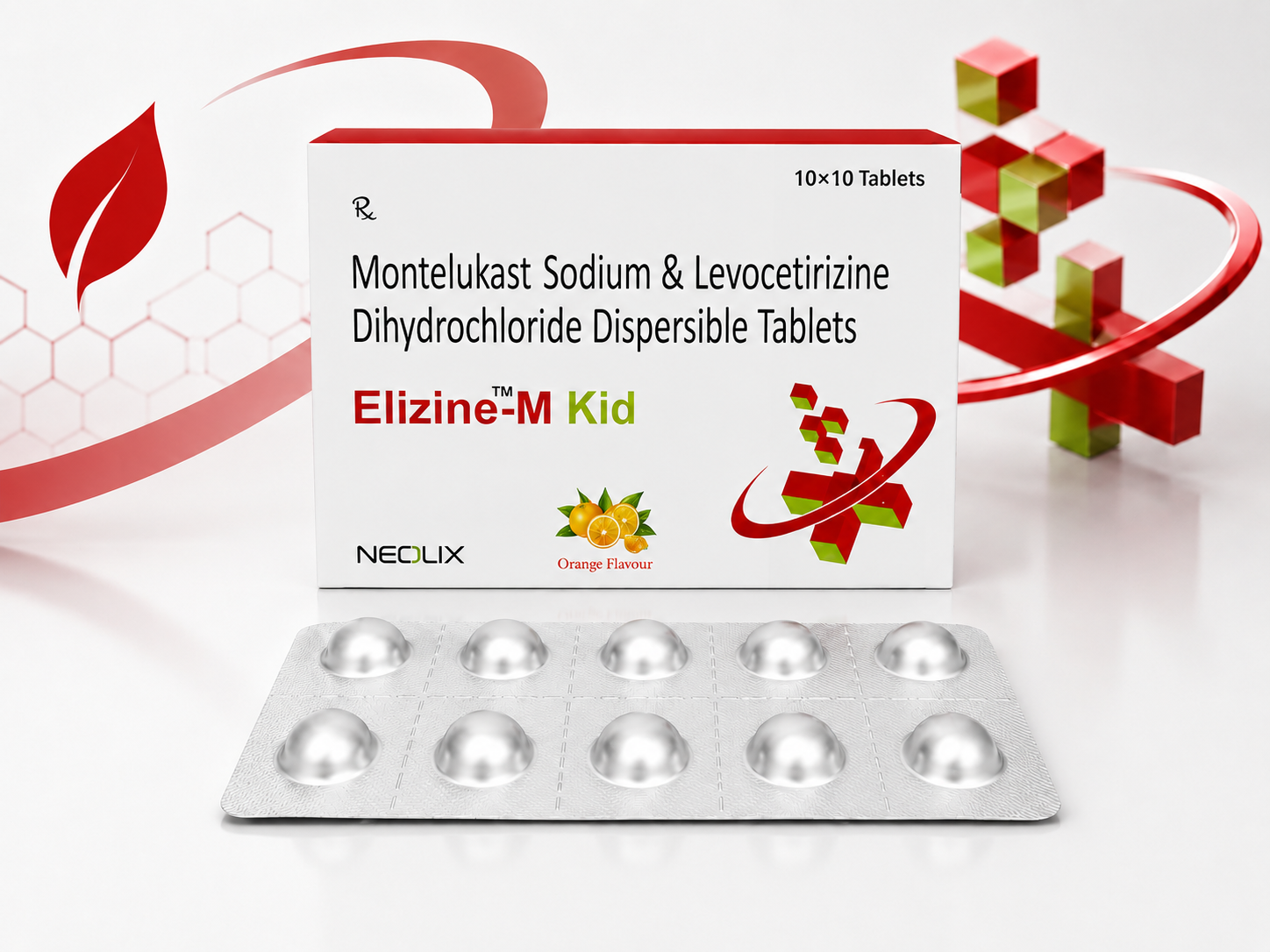 Elizine-M Kid dispersible tablets pack — Montelukast Sodium and Levocetirizine Dihydrochloride, orange flavour