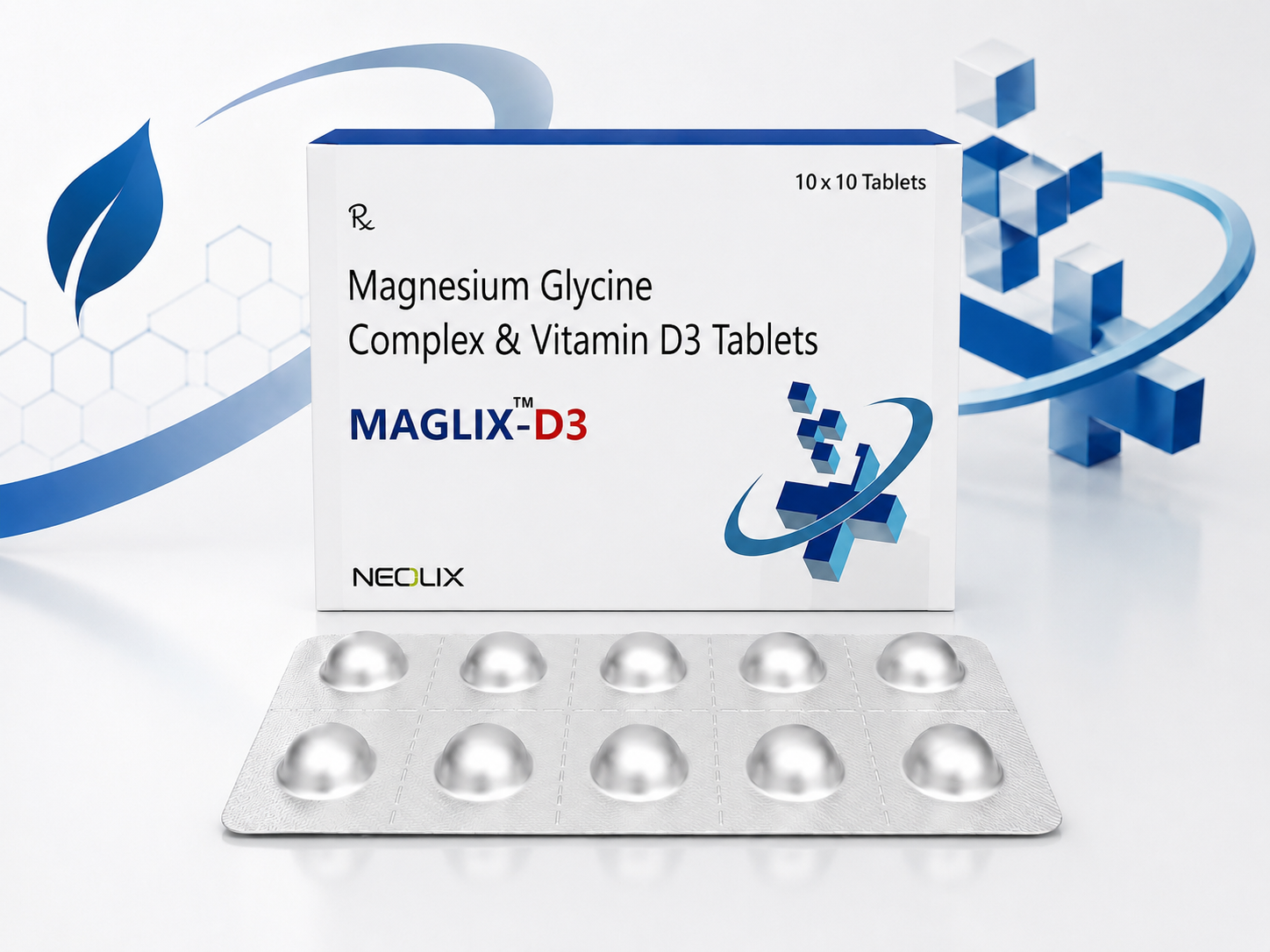 Maglix-D3 tablets pack — Magnesium Glycine Complex and Vitamin D3